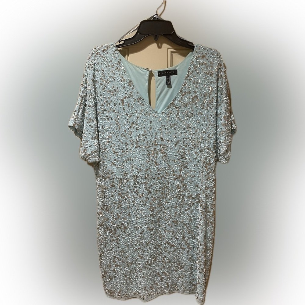 Aidan Mattox Women's Sequin Dress- Light Blue